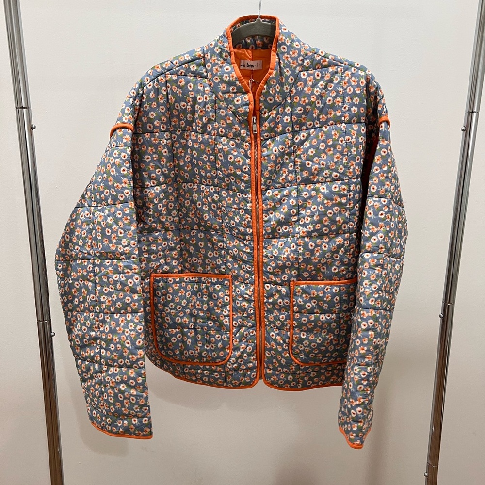 Floral Quilted Jacket with Orange Trim